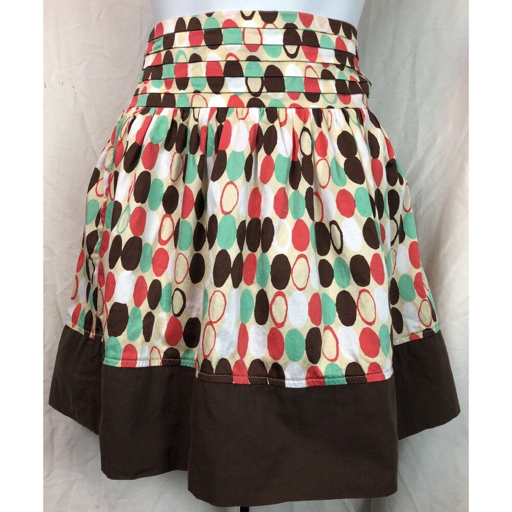 Vintage XOXO Fit & Flare Mini Skirt M Brown Orange Dots 31”waist Y2K 90s Fairy